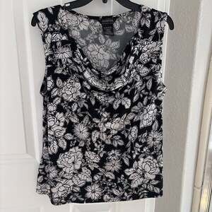George Women's Black Floral Print Sleeveless Draped Neck Top
